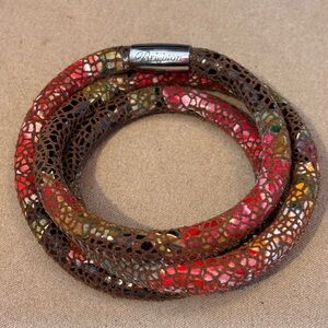 Woodstock Triple bracelet Snakeskin leather Brown, red Fits beads charms Retired
